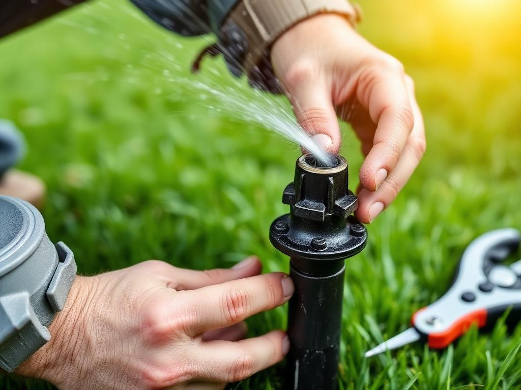 Technician adjusting a pop-up sprinkler head