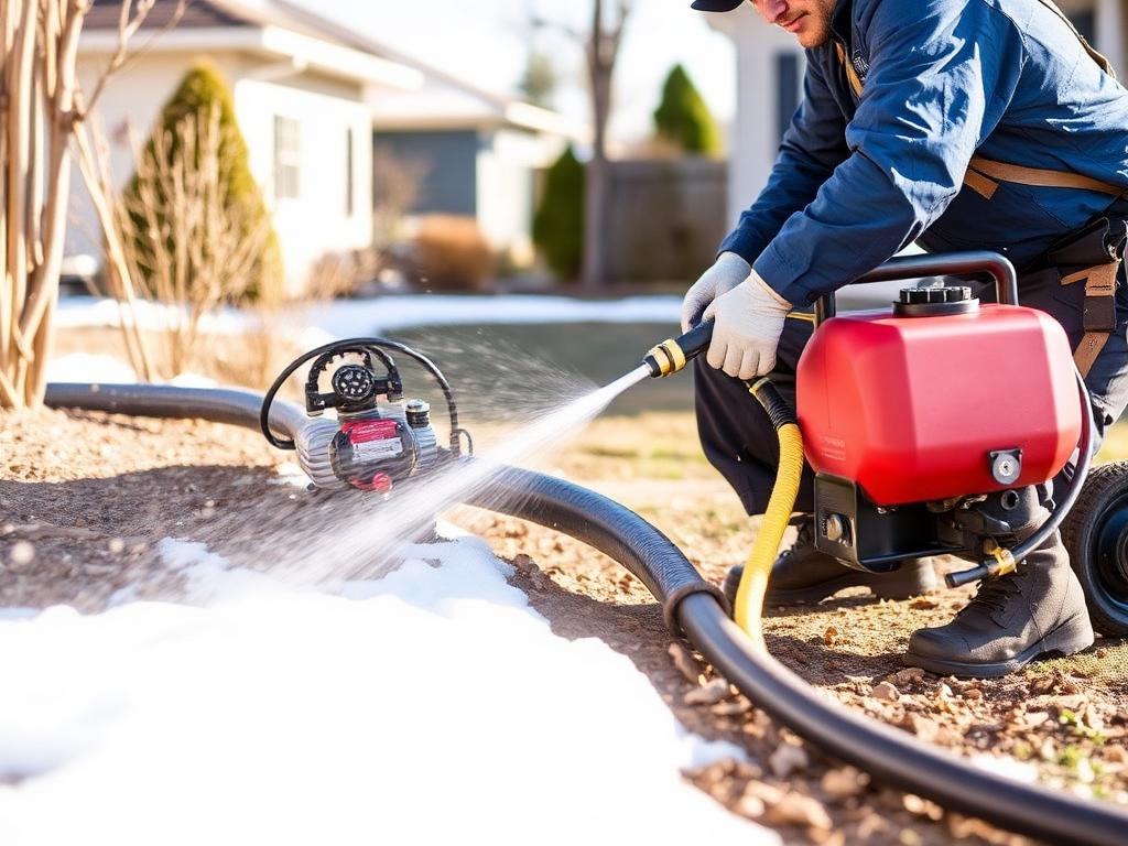 Technician winterizing an irrigation system